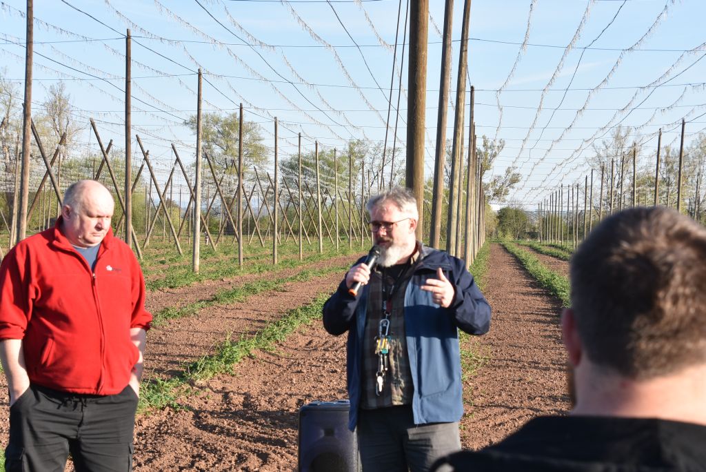 Praktická ukázka řezu chmele ŽPČ na Stekníku (23. 4. 2025). | Foto: J. Ježek Foto: J. Ježek